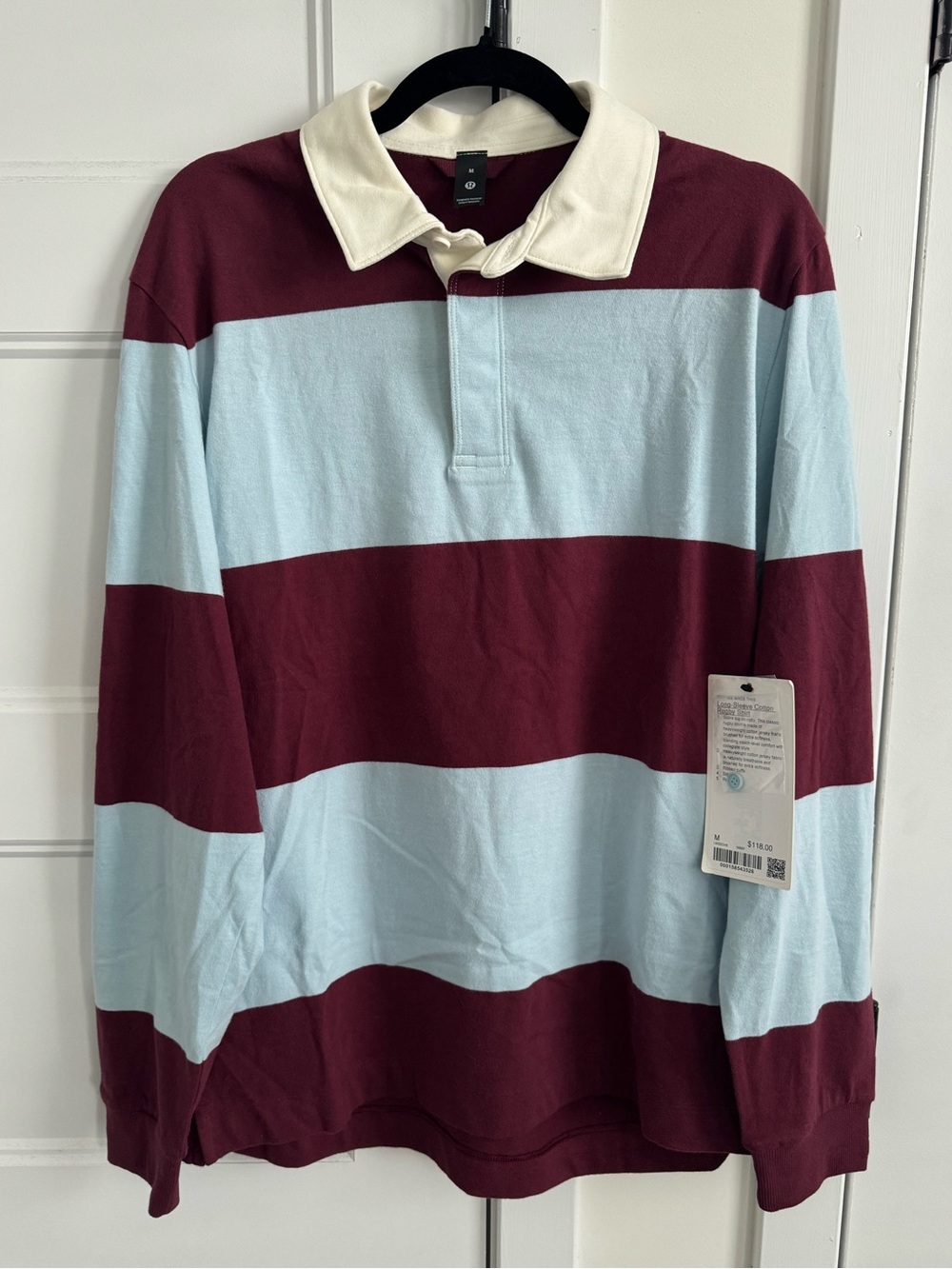 lululemon athletica Rugby Cotton Casual Shirt in Burgundy Bay / Foam Cloud NWT